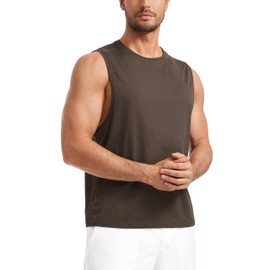 CRZ YOGA Mens Lightweight Muscle Workout Tank Tops Quick Dry Large Armhole Sleeveless Running Athletic Shirts Top Dark Mocha Medium