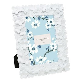 Laura Ashley 4x6 White Flower Textured Hand-Crafted Resin Picture Frame w/Easel & Hook for Tabletop & Wall Display, Decorative Floral Design Home Décor, Photo Gallery, Art (4x6, White)
