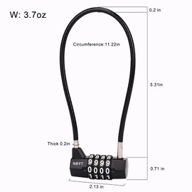 NBYT Steel Cable Rope 4-Digit Combination Lock, Cabinet Door Handle Padlock, diameter3/16, length11,Suitable for Lockers, File Cabinets, Wardrobes, Small Fences, Small Sheds, Pet Door Locks.