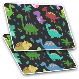 2 x 7.5cm Rectangle Stickers - Cartoon Dinosaurs Dino Kids T-Rex Decals 8820