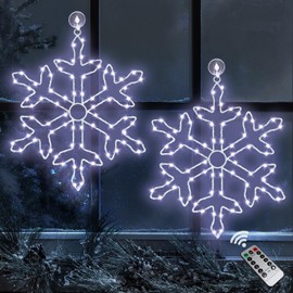 Zimati Christmas Snowflake Window Lights Decorations,12 IN 126 LEDs Cool White Snowflake Lights with 8 Lighting Modes Remote Control Timer,USB Powered Christmas Window Lights for Home Xmas Party Decor