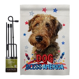 Breeze Decor Patriotic Welsh Terrier Garden Flag Set with Stand Animals Dog Puppy Spoiled Paw Canine Fur Pet Nature Farm Animal Creature Small Decorative Gift Yard House Banner Made in USA 13 X 18.5