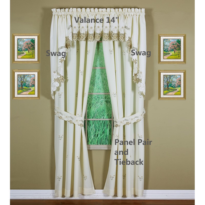 Today's Curtain Verona Reverse Embroidery Valance, 14", Ecru/Antique