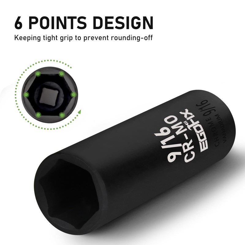 EGOFIX 3/8" Drive Deep Impact Socket, 9/16 Inch SAE Socket,