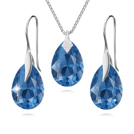 PANDA LUXURY JEWELLERY Jewellery Set for Women Earrings Silver 925 Hanging Earrings Hook with Necklace Pear Crystals Stone 12 Birthstone Chain Women with Pendant Jewellery Girls, Sterling Silver