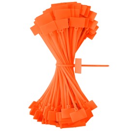 QIMEI-SHOP Cable Ties Tags Orange 150 mm x 3 mm Cable Labelling Cable Tie Set Tensile Strength 10 kg Adjustable UV Resistant for Cable Management Gardening Pack of 100