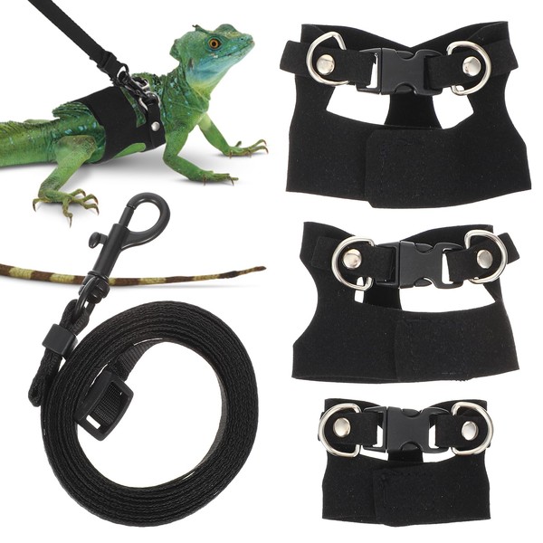 3Pcs Bearded Dragon Harness and Leash Set, 3 Size Adjustable