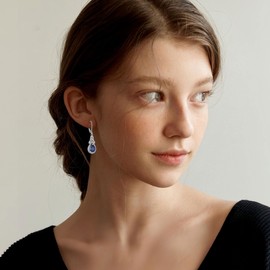 FJ Celtic Knot Dangle Drop Leverback Earrings 925 Sterling Silver Infinity Teardrop Earrings Tanzanite December Earrings Irish Good Luck Jewellery for Women