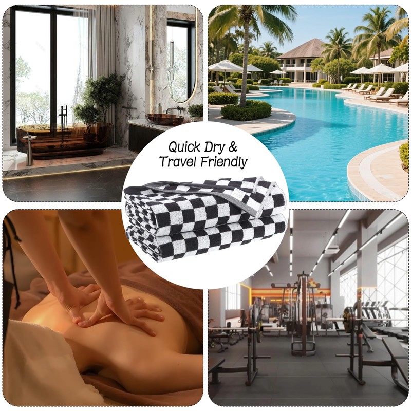 ZHIHEYC 2 PCS Black and White Checkered Bath Towels Set,