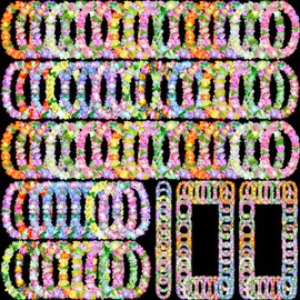 Sherr 100 Pcs LED Hawaiian Leis Luau Party Decorations Light Up Leis Bulk with Green Leaves Tropical Flower Necklaces for Wedding Beach Carnival Summer Birthday Supplies Party Favors