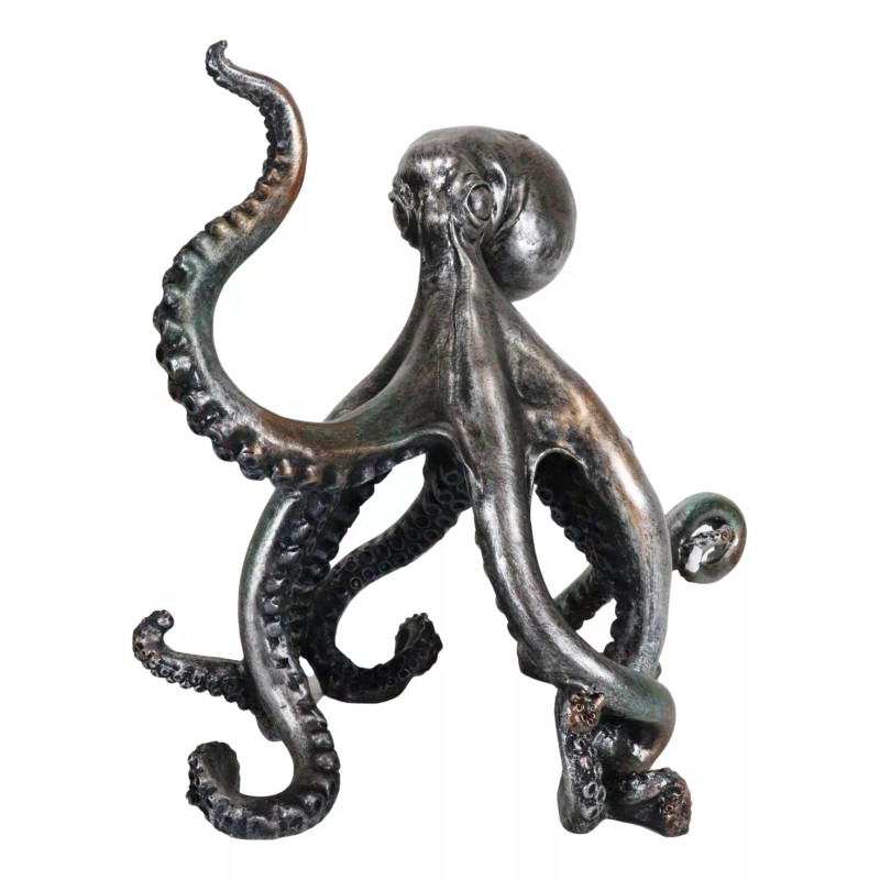 Ebros Large Standing Octopus Statue in Silver Finish Resin Marine