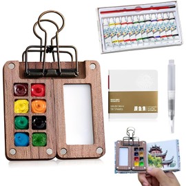 Tuvfilye tobios mini watercolor set.Portable Travel Watercolor Painting kit.Walnut Wood 8-color Palette Portable Watercolor Set Is Convenient For Artistic Creation