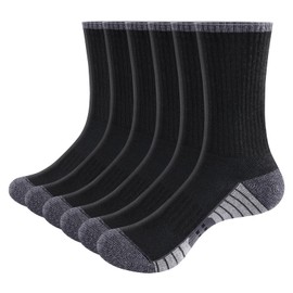 YUEDGE 6 Pairs Mens Black Gym Golf Tennis Training Athletic Socks For Men Size 9-11, Moisture Wicking Anti-Odor Breathable Cotton Casual Everyday Work Cushioned Crew Socks