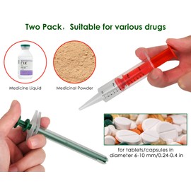 SCSpecial Pet Piller Pack of 2 Plastic Pet Pill Poppers Durable Handy Pet Pill Dispenser Medical Tablets Feeding Tool for Dogs and Large Cats (Pill Dispenser + Syringe)