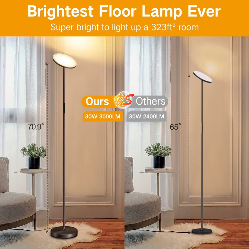 OUTON Floor Lamp, 30W/3000LM LED Modern Torchiere Sky Lamp, Dimmable