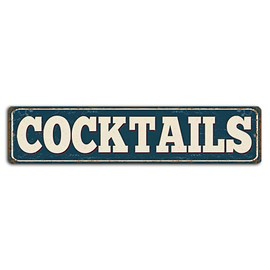 4yougifts Cocktails Blue Rustic Street Sign for Bar or Kitchen Decor 18x4