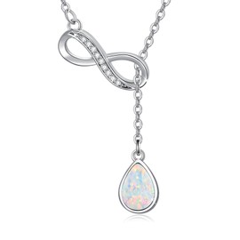 MEDWISE Opal Necklace Teardrop Pendant Necklace with Infinity Symbol Sterling Silver Water drop Y-Necklace Jewelry Gifts for Women