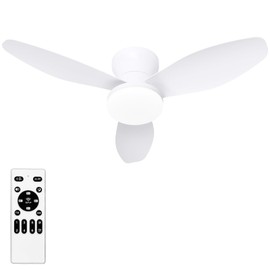 Glowall Small Ceiling Fan with Lights, 32 Inch Flush Mount with Remote Control, Reversible Quiet DC Motor, White, 3 Blades, 6 Speeds, Dimmable LED, Adjustable Color Temperature, Timer