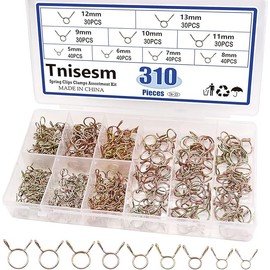 Tnisesm 310Pcs 5-13mm 9 Size Spring Clips Clamps Assortment Kit, Fuel Line Hose Tubing Spring Clips Clamps for Motorcycle Scooter ATV