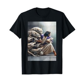 Jesus Protects The Lamb From Wolves Paint Art Religion T-Shirt