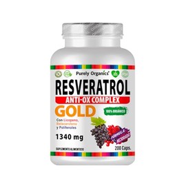 Purely Organics  Resveratrol Gold 1340 mg  Suplemento Antioxidante con Polifenoles, Licopeno, Betacaroteno y Vitamina C  200 Cpsulas Veganas          