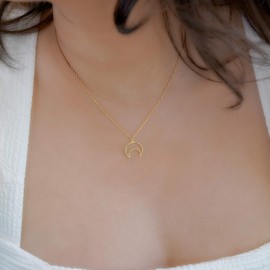 BELLABOHO Crescent Moon Necklace 16 inch Gold plated Chain with a 2 inch Extension