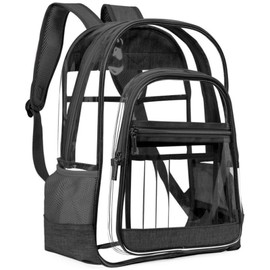 O-TBOST Clear Backpack for Women Transparent Heavy Duty Bookbag 15.6" Laptop Backpack for College Work Travel (Black)