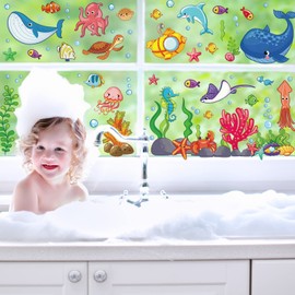 Whaline 9 Sheets Summer Ocean Themed Window Clings Stickers Cartoon Sea Life Under The Sea Double-Sided Window Decals for School Classroom Home Office Bathroom Accessories Party Supplies Gifts