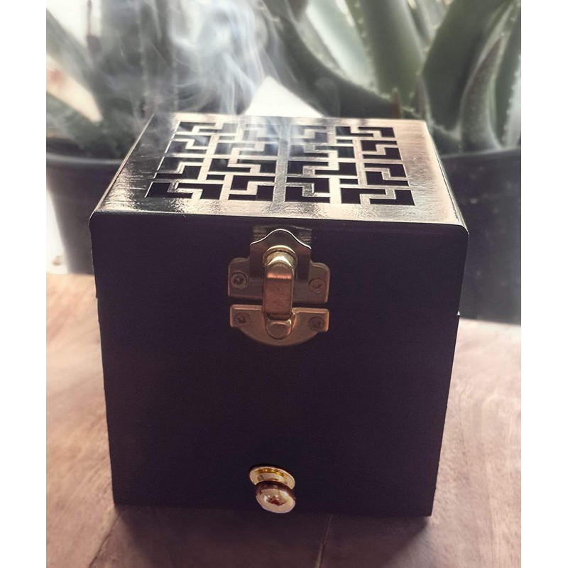 Nazareth Store Charcoal Incense Burner Resin Holder Black Natural Wood
