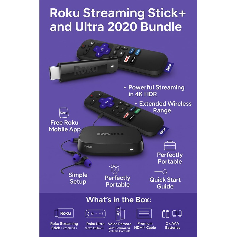 Roku 38104800CT Streaming Stick+ and Ultra (2020 Edition) Bundle
