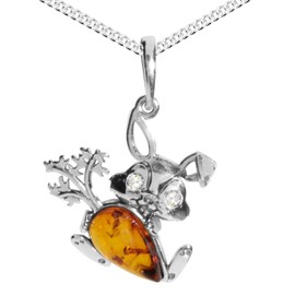Necklace with Pendant Rabbit and Carrot 925/000 Silver Amber, Silver, Silver 925, silver-coloured, white.