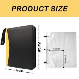 Sammelkarten Album Karten Sammelalbum, Trading Card Album 4 Fächern 50 Seiten 400 Kartenkapazität Tragbar Card Binder Wasserdicht Sammelalbum Karten mit Reißverschluss, Schwarz, 1 Stück