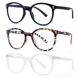 KoKoBin 3 Pack Retro Round Reading Glasses for Women，Blue Light Blocking Comfortable Readers With Spring Hinges +2.5