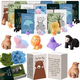 Cinnvoice 35 Set Bulk Gifts End of Year Student Teacher Graduation Gifts Emotional Support Desk Pets Inspirational Cute Resin Mini Ornaments with Cheer up Thank You Card Box (Bear)