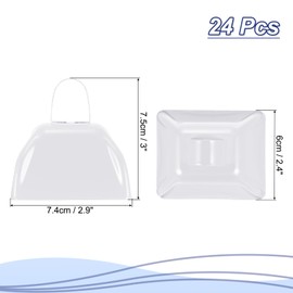 PATIKIL 3inch Cow Bells for Football Games, 24pcs Cowbells for Sporting Events Bulk Loud Noise Makers Metal Cow Bell with Handle for Cheering Competition Marathon Wedding DIY Paint, White