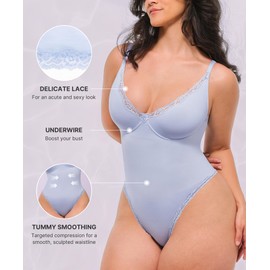 SHAPELLX Lace Bodysuits Plus Size Shapewear for Women Tummy Control Body Shaper Red Lace Corset Top Thong Bodysuit Fajas