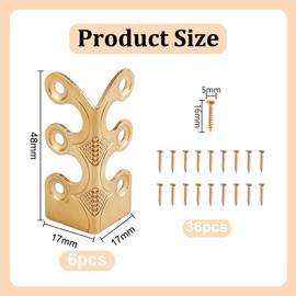 DELORIGIN 6Pcs Brass Corner Protectors Vintage Metal Wall Decorative Corner Protector Skirting Baseboard Corner Covers Dust Corners for Tirm Furniture Walls Wood Box Edge Clear Frames Protect (Gold)