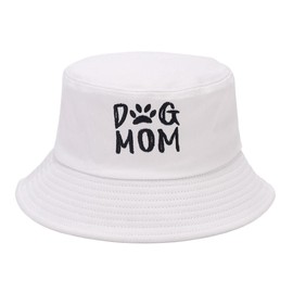 Quanhaigou Bucket Hats Unisex Sun Summer Travel Beach Fishing Cap for Men Women Teens (White Dog MOM)