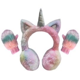Gifts Treat Girls Unicorn Earmuffs Kids Mittens Knitted Plush Gloves Sequins Earmuffs for Toddlers Girls(Pink,3-6Years)