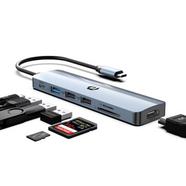 Tymyp USB C HUB, 7 in 1 USB Docking Station, Supports 4K HDMI, 100W Power Delivery, USB 3.0 Ports, Twin USB 2.0 Ports, SD/TF Card Reader, Compatible with iMac, Surface, XPS, Thinkpad, Galaxy