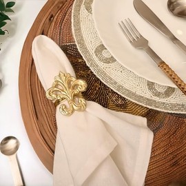 ALPHA Living HOME - Juego de 12 servilleteros para mesa de comedor, mesas de cena rústicas, decoración para bodas, bodas, Navidad, Acción de Gracias, fiestas, cenas (dorado)