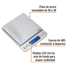 Truper BASE-05B, Báscula digital de precisión capacidad 500g apagado automático