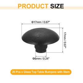 sourcing map 20Pcs Long Grain Glass Top Table Bumpers with Stem, Soft Rubber Grippers Anti Slip Pads for 6mm Hole, Table Spacers Furniture Cabinet Pads Foot End Caps Covers Protectors, Black