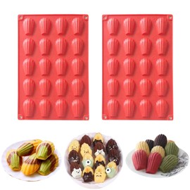 HYCSC 20 Cavity Madeleine Pan, 2 moldes de silicona antiadherentes Madeleine con forma de concha para hornear moldes (20 cavidades rojas)
