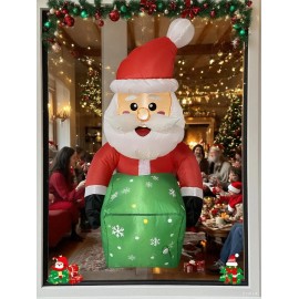 3.5FT Inflatable Santa Claus Leaning Out From Window Decor - with LED Lights, Built-in Fan & Suction Cups Window Xmas DecorColor: Red, Size: 3.5ft
