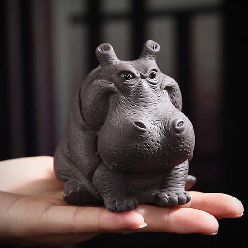 Yosoo Handcrafted Hippo Figurine, Clay Ceramic Tea Pet Sculpture, Symbolizes