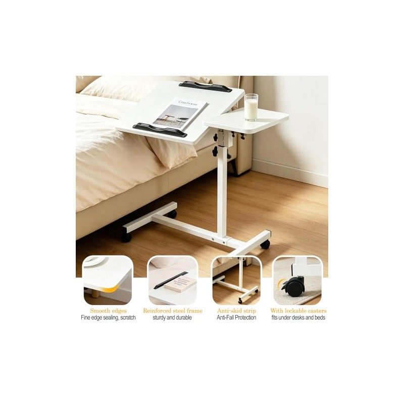 Overbed Table with 4 Wheels - Height Adjustable Hospital Table