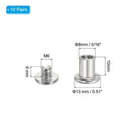 PATIKIL Hex Chicago Screws, 10 Set Binding Screw Posts M6 x 10 mm Connecting Hex Drive Socket Cap Bolt Nuts for Scrapbook Leather Belt Album Photo Furniture Repair, Silver