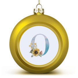 DOREENABE Golden Christmas Ball Ornaments,Sunflower Monogram Initial Letter O Ball Ornament for Christmas Tree Pendant New Year Seasonal Holiday Decoration Xmas Keepsake Wedding Gifts for Friends
