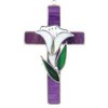 Stained Glass Cross with Lily - Purple (Grape) Glass from